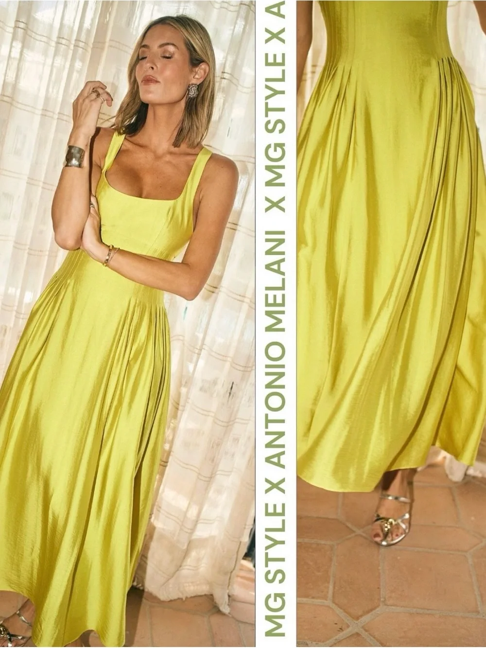 NWT ANTONIO MELANI x MG Style Jen Dress Lime Green Halter Midi Dress NWT - Picture 3 of 8